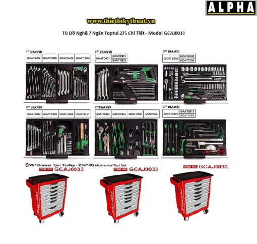 Tủ Đồ Nghề 7 Ngăn Toptul 275 Chi Tiết Model GCAJ0033 1