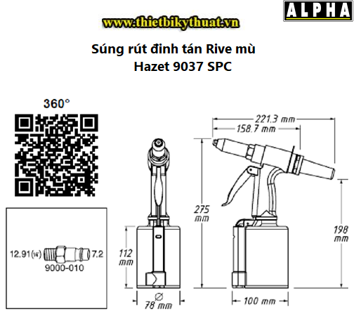 Súng rút đinh tán Rive mù Hazet 9037 SPC