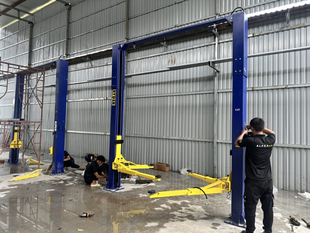lắp đặt cầu nâng 2 trụ cũ, lắp đặt cầu nâng rửa xe 1 trụ