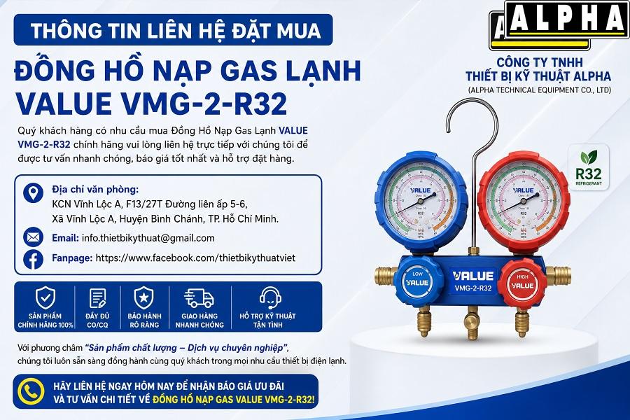 Thông tin liên hệ đặt mua Đồng Hồ Nạp Gas Lạnh VALUE VMG-2-R32 Thông tin liên hệ đặt mua Đồng Hồ Nạp Gas Lạnh VALUE VMG-2-R32
